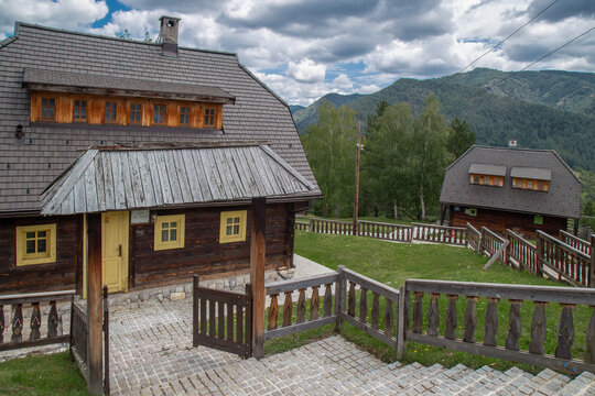 Drvengrad, Mokra Gora, Serbia-July 22, 2026: The ethno village also known as K&uuml;stendorf or Wooden Village,built by director Emir Kusturica in 2002-2004 for his film "Life is a Miracle" (Život je čudo)