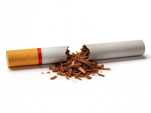 Broken cigarette with tobacco spill