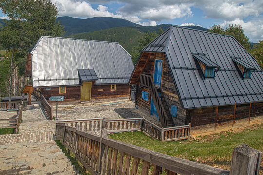 Drvengrad, Mokra Gora, Serbia-July 22, 2026: The ethno village also known as K&uuml;stendorf or Wooden Village,built by director Emir Kusturica in 2002-2004 for his film "Life is a Miracle" (Život je čudo)