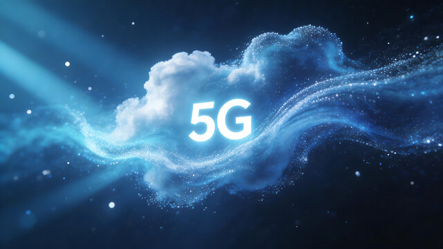 5G technology cloud and particles