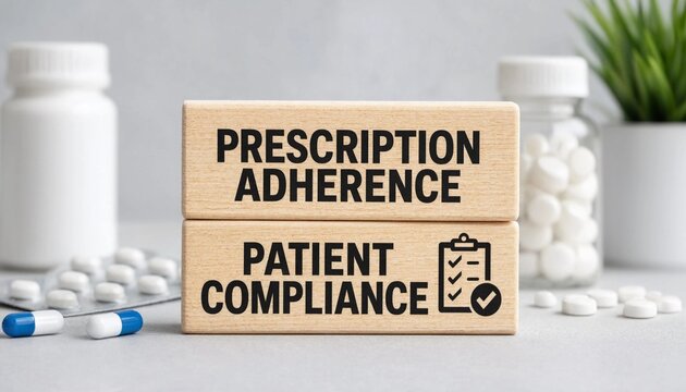 Medical concept illustrating prescription adherence and patient compliance with pills and medication containers