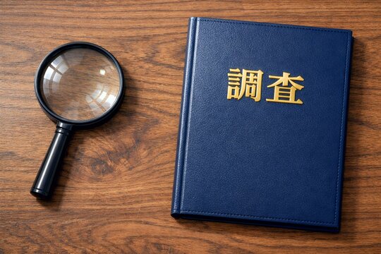 虫眼鏡で「調査」と書かれた書類を詳細に分析精査する