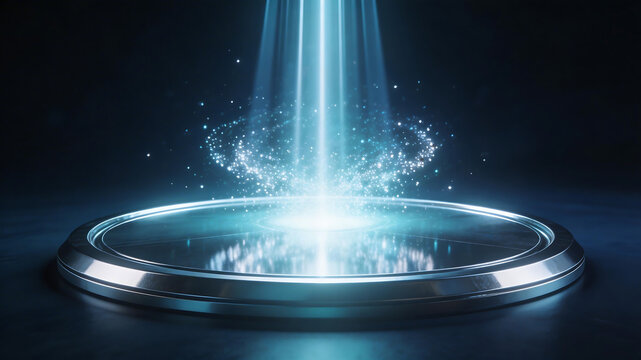Circular platform with glowing light and particles