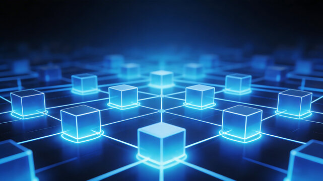 Blue glowing cubes connected in grid
