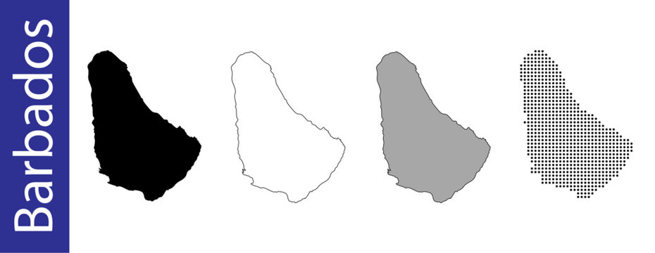 Barbados map silhouette outline and dotted versions for design