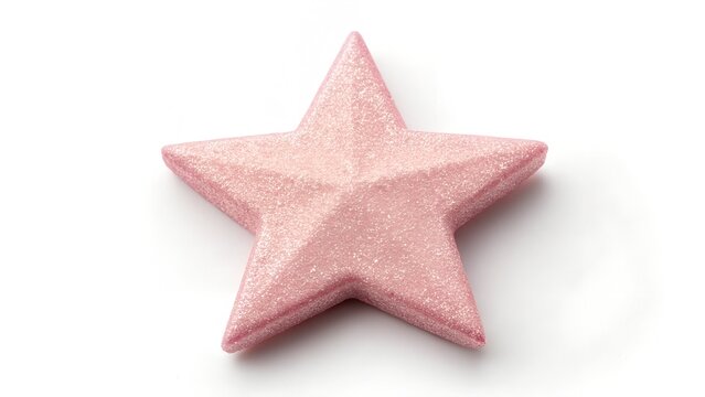 A single decorative glittery pink star shape isolated on a white background with decoration celebration isolated background achievement ornament creative festivity sparkling