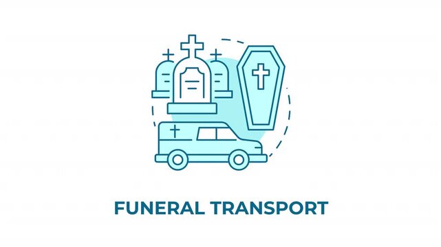 Funeral transport blue concept icon animation. Modern mortuary service solutions. Professional end of life industry. Cyan circular animated abstract idea. HD video with alpha channel