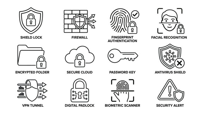 Cybersecurity and Data Protection Icons Set.