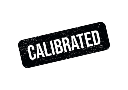 Black rubber stamp with the word calibrated in a grunge textured font style isolated on transparent background