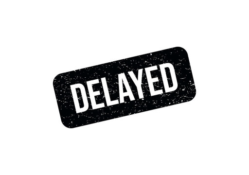 Black rubber stamp with the word delayed written in bold white capital letters isolated on transparent background