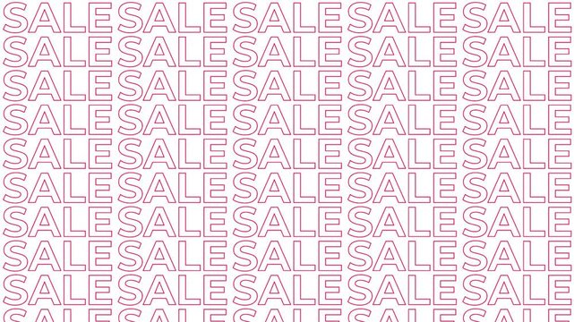 Red SALE text pattern seamless loop animation with flickering solid and outline with random movement on white background. 4K animated for ecommerce, retail, flash sale, promotion, and motion graphics.