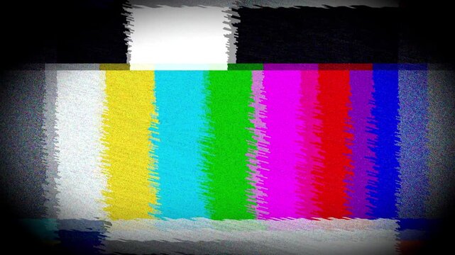 Television Bars Signal Error, Retro TV Color Bars with Static Glitch Effect, No Signal Screen 4K