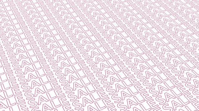 3D floor red SALE text pattern seamless loop animation with flickering solid and outline with diagonal motion on white background. 4K animated for ecommerce, retail, promotion, and motion graphics.
