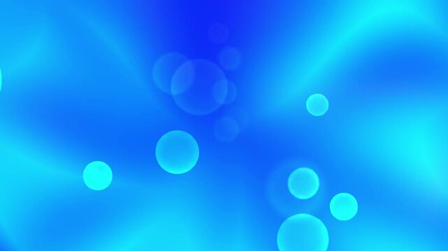Electric cyan blue, bright neon turquoise, and royal blue fluid gradient wave loop featuring translucent floating bokeh circles for high tech video background