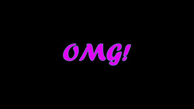 Magenta purple omg text typography expression graphic element on dark background 4k