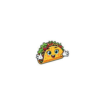 Cute taco character with smiling face and waving hands. Playful food mascot with fresh ingredients and vibrant colors.