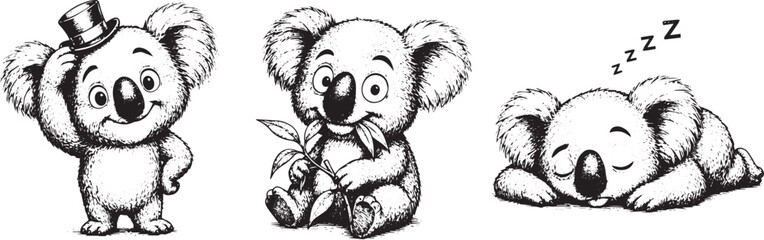 A set of koalas. Hand drawn vector illustration © Михаил Н