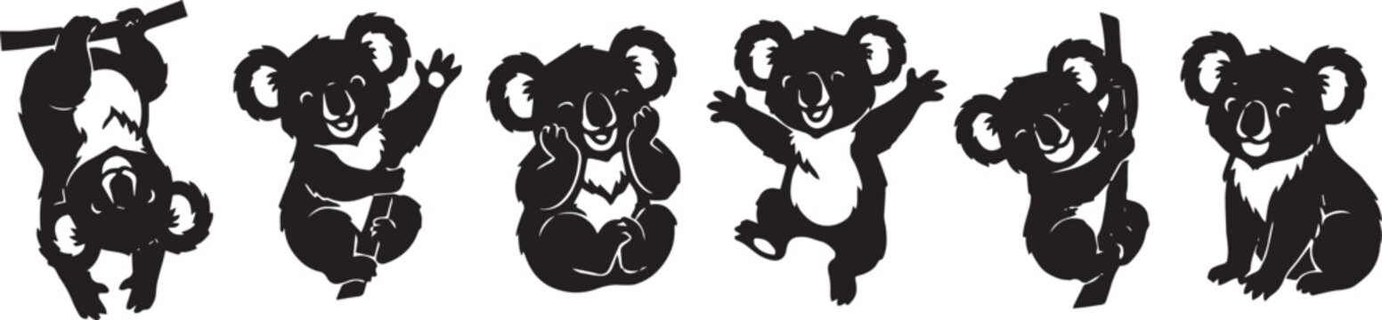 A set of koalas. Hand drawn vector illustration