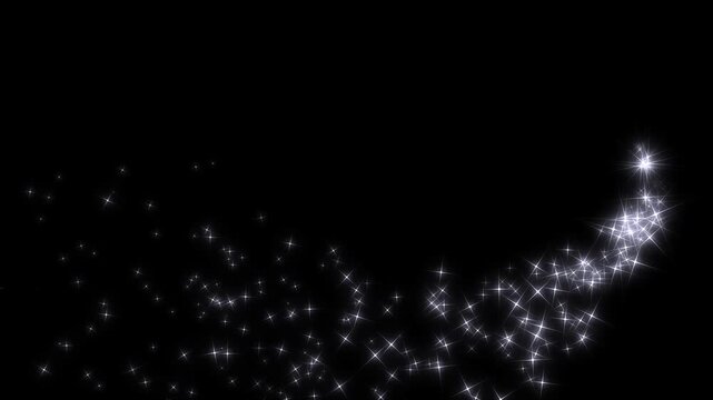 Magical star line splash and particle blast glowing white glitter starburst loop animation with twinkling starlight light effect for christmas. 4k black screen video