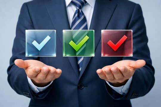 ビジネスシーンの意思決定と選択肢を示す男性の手