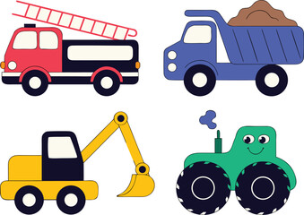 Naklejka premium Kids Construction Vehicle Cartoon Illustration Set