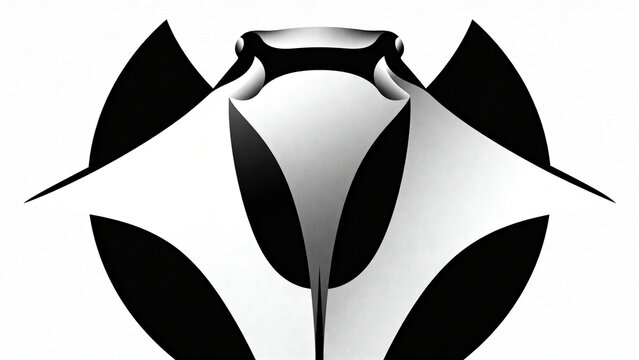 Abstract manta ray icon design. Minimalist marine animal logo in black and white.