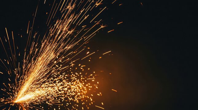 Bright orange sparks from metal grinding creating dynamic light trails against a dark background with grinding