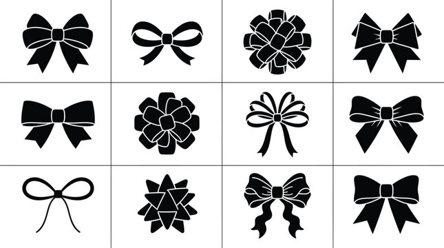 Black and white bows and decorative ribbon designs collection