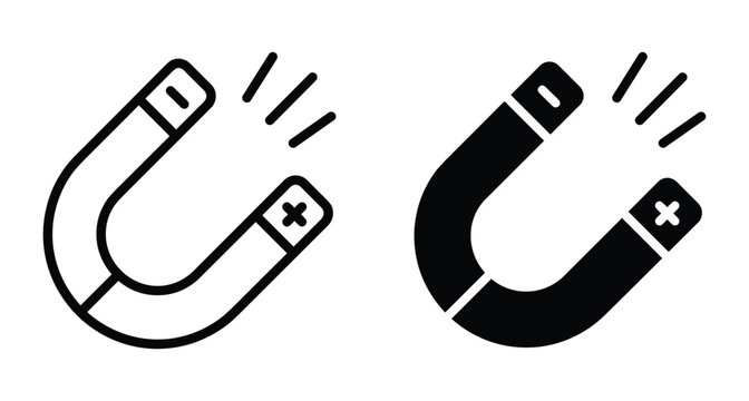 Horseshoe magnet icon set representing magnetism attraction physics science marketing lead generation customer acquisition pull force power energy tool symbol