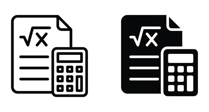 Math calculation document with calculator icon set for education algebra geometry physics science school study homework and financial accounting