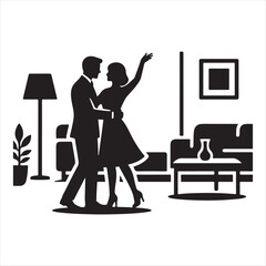 Fototapeta premium Couple dancing in living room vector silhouette clip art abstract logo concept illustration