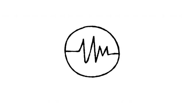 Animated 4K earthquake alert doodle icon with line boil effect. Hand drawn line art on black and green screen backgrounds for seismograph wave, seismic shock, natural disaster, and tremor edits.