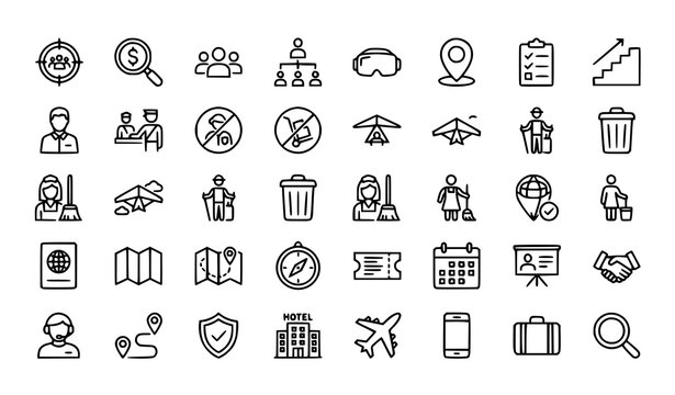 Thin Line Icon Set for Target Audience Client Management and Travel Services Vector