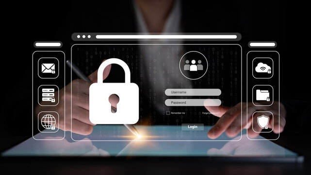 A visual representation of digital security showing a password lock and login fields on a modern touchscreen device, emphasizing cyber safety and user privacy. Cyphers