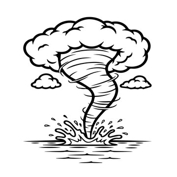 Tornado icon illustration. Black and white vector drawing of a cyclone storm.