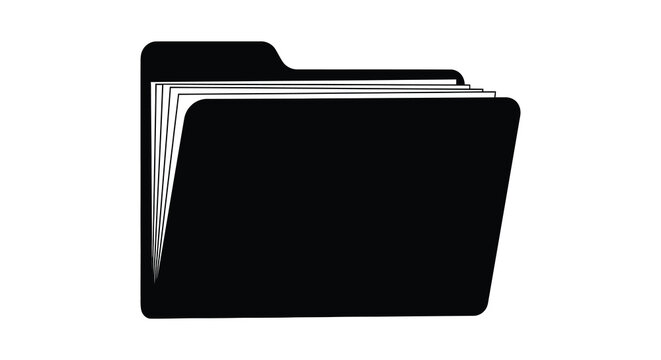 A simple black and white line drawing of a standard office file folder containing several sheets of paper inside