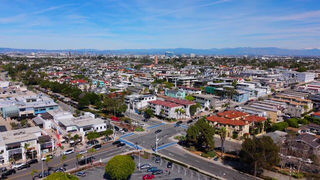 Aerial Drone Flying Forward Toward American Martyrs Catholic Church Bell Tower in Manhattan Beach California USA 2026