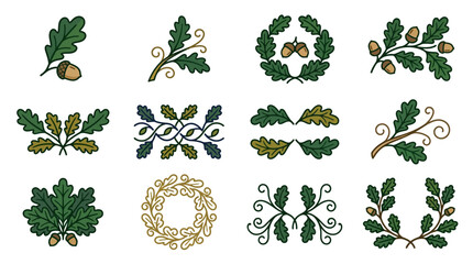 Decorative oak leaf and acorn motifs for design and embellishment © ktp