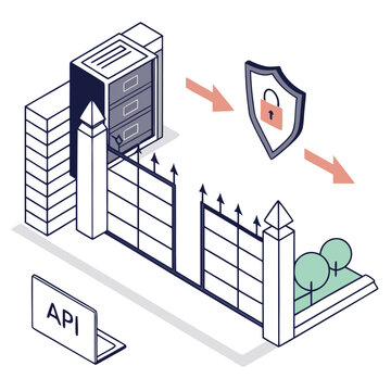 Api data security and protection isometric conceptual graphic with security