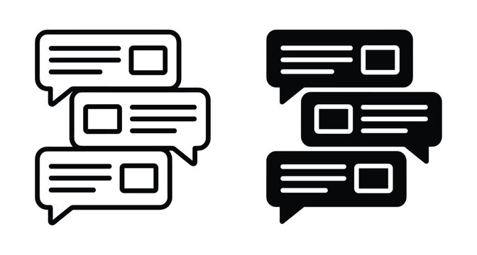Chat bubble icon set with outline and solid styles representing message threads conversation dialogue communication interface elements for mobile apps and web design