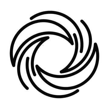 Minimalist circular swirl logo vector, abstract black line art spiral icon, geometric vortex symbol for corporate branding, modern rotating motion graphic element on white