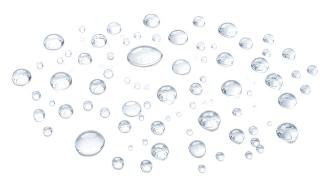 Transparent Water Droplet Collection with Realistic Bubble Surface Tension PNG Isolated on Transparent Background