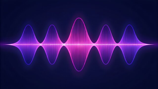 Abstract digital sound wave visualization in neon pink and blue colors representing audio frequency and data signal technology with frequency abstract technology visualization