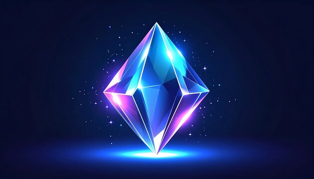 Abstract geometric crystal shape with neon glow.