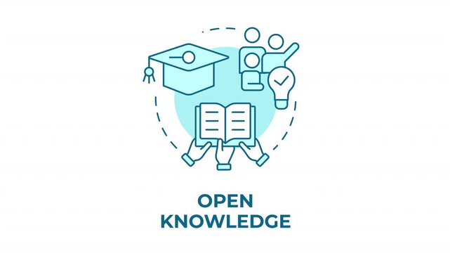 Open knowledge blue concept icon animation. Inclusive global literacy and learning. Accessible academic resources. Cyan circular animated abstract idea. HD video with alpha channel