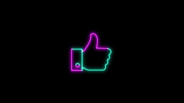 Glowing neon Thumb up like icon animation, like emoji icon, hand gesture like icon 4k animation video