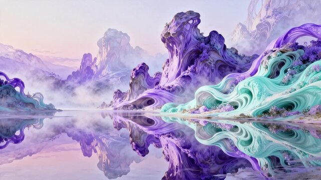 Fantasy landscape with colorful rock formations