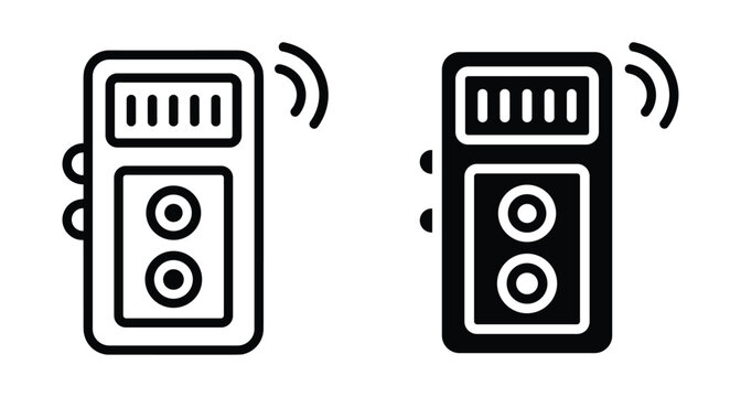 Handheld communication device icons representing pager radio transmitter or walkie talkie with signal waves in outline and solid black glyph styles