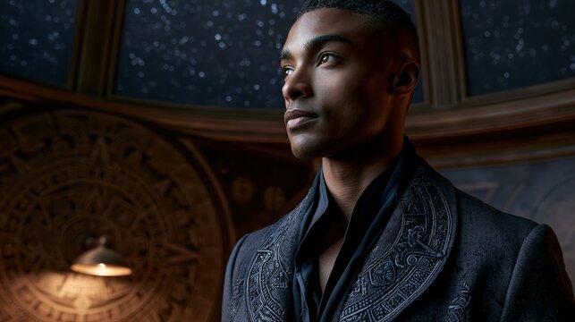 portrait of an astronomer in a celestial observatory