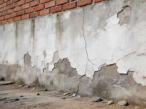 Cracked wall with exposed brick